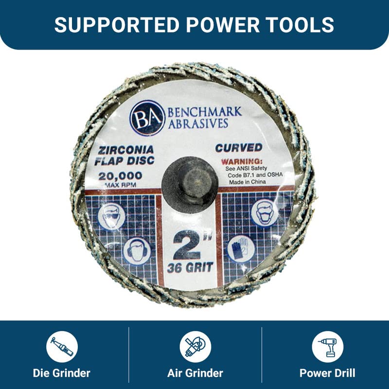 Benchmark Abrasives قرص طحن منحني من زركونيا 2" بتصميم ظهر من نوع R للتركيب السريع من بنشمارك أبرسيفز - إنهاء، إزالة الحواف من الأسطح غير المنتظمة - لآلة طحن القوالب والمزيد (10 عبوة) 36 حبيبة - Image 5