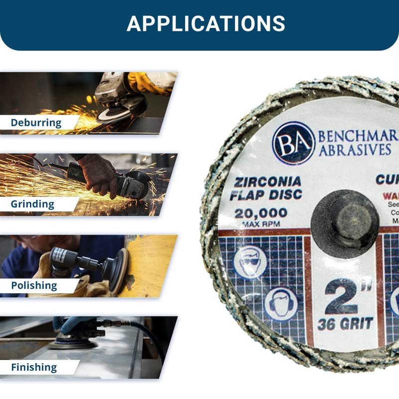 Benchmark Abrasives قرص طحن منحني من زركونيا 2" بتصميم ظهر من نوع R للتركيب السريع من بنشمارك أبرسيفز - إنهاء، إزالة الحواف من الأسطح غير المنتظمة - لآلة طحن القوالب والمزيد (10 عبوة) 36 حبيبة - Image 4