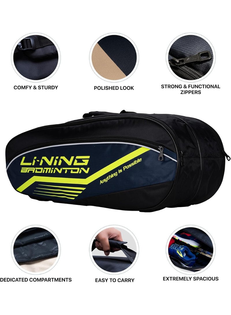 Li-Ning Li-Ning Hot Shot Triple Zipper Polyester Badminton Kit Bag (Black/DK Barney) - Image 3