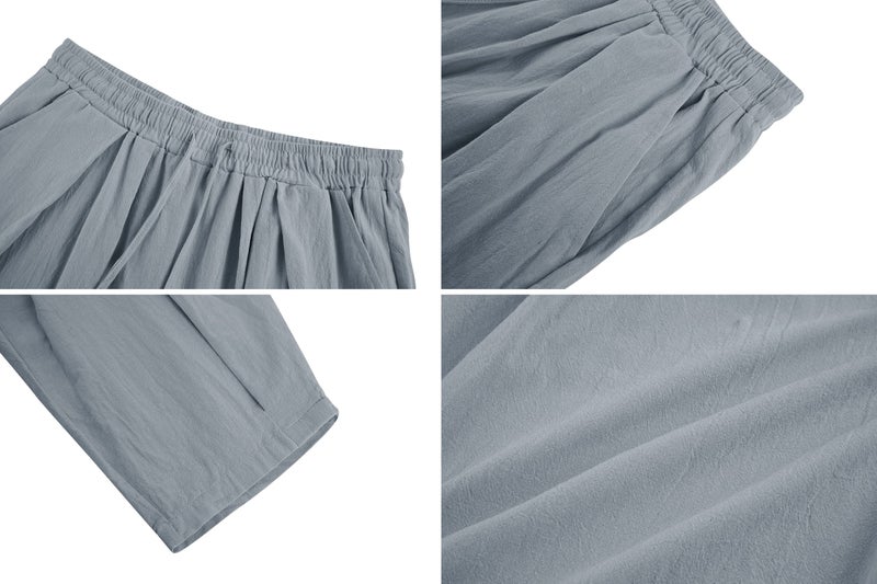 Gafeng Mens Linen Yoga Pants Elastic Waist Drawstring Summer Beach Loose Fit Casual Tapered Trousers Gray - Image 5