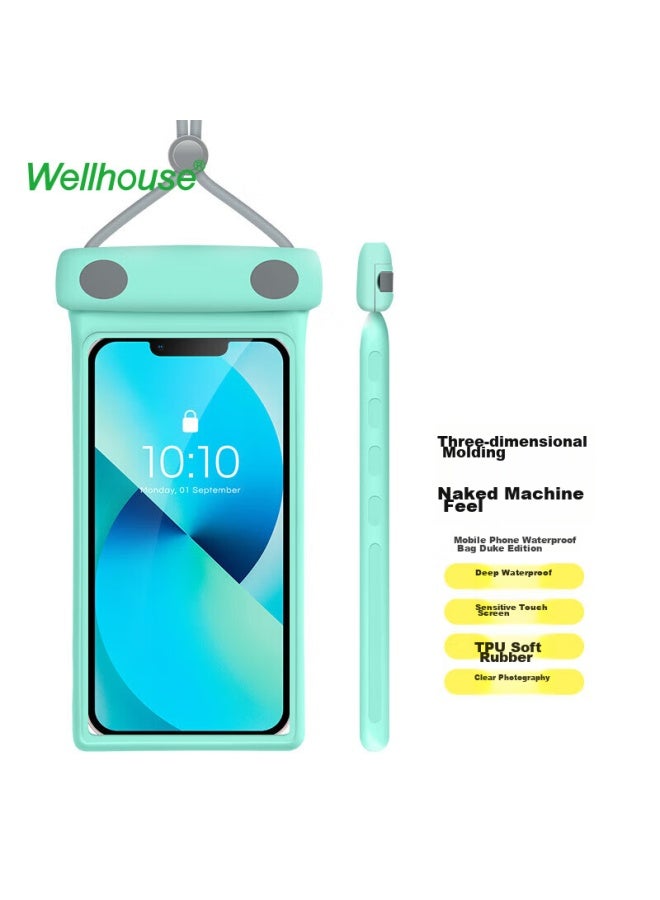 Wellhouse Waterproof Phone Case, Touchscreen 3d Waterproof Cover, Soft Rubber Bag, Swimming Hot Spring Photography Diving Case, Duke Style, Mint Green - Image 1