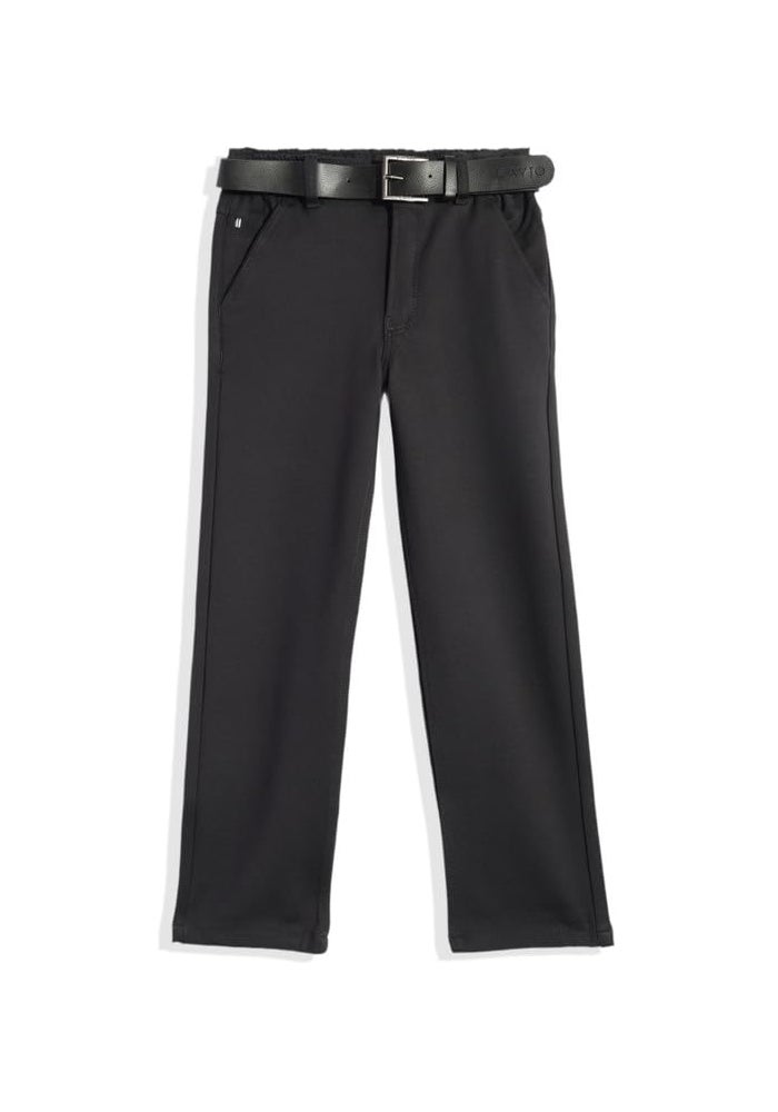CAVIO Boys Stretchable Solid Regular Fit Trousers with Belt - Dark Grey - Image 1