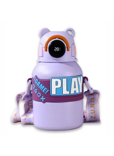 ليتل سربرايز بوكس Little Surprise Box, Purple Game Theme tempertaure Controlled Stainless Steel Kids Water Bottle, 550ml