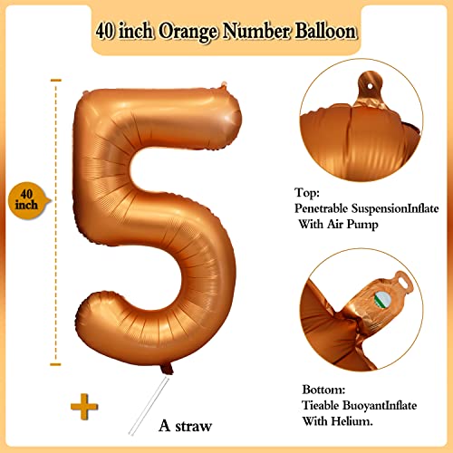 Yeodong 40 inch Orange Number Balloon Giant Foil Helium Balloons for 5th Birthday Party Decorations - Image 5