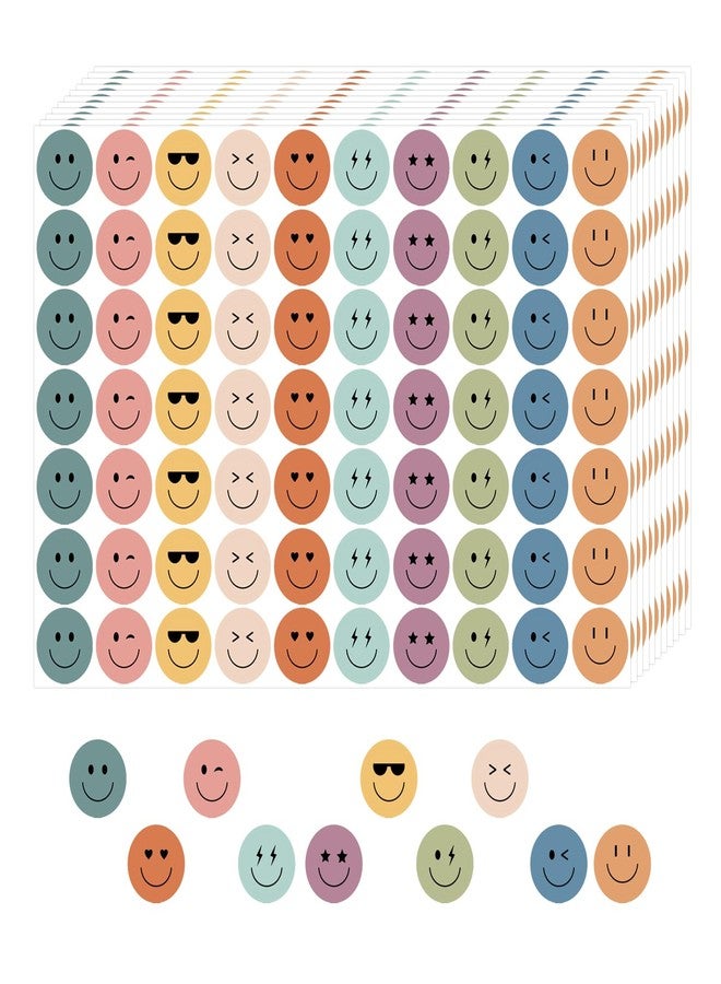 ANSTROUT 6000 Pieces Boho Happy Smile Face Stickers for School Reward Behavior Chart,3/8 Inch in Diameter Round Bohemian Style Reward Labels 10 Styles Happy Face Stickers for Teachers (50 Sheets) - Image 1
