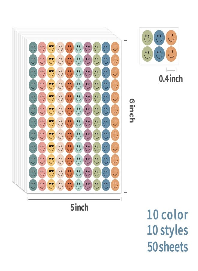 ANSTROUT 6000 Pieces Boho Happy Smile Face Stickers for School Reward Behavior Chart,3/8 Inch in Diameter Round Bohemian Style Reward Labels 10 Styles Happy Face Stickers for Teachers (50 Sheets) - Image 2