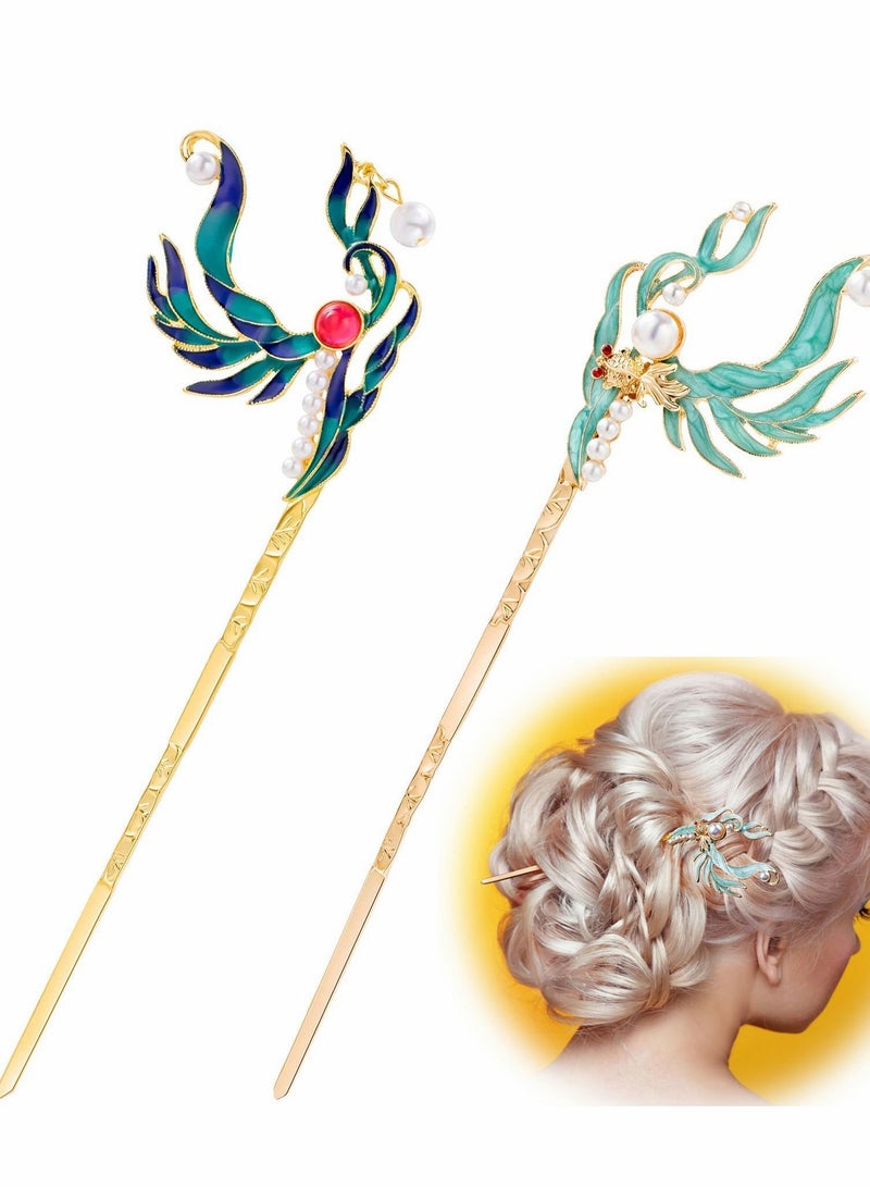 Y&D Chinese Hair Chopsticks, 2Pcs Vintage Pearl Rhinestones Sticks, Chignon Pin Chopsticks Styling Making Accessories for Women Long - Image 1