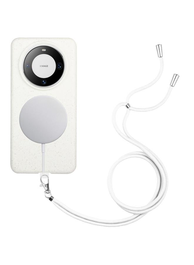 S-TOP Case For Huawei Mate 60 Pro Wheat MagSafe Magnetic Straw Material + TPU Phone Case with Lanyard - Image 1