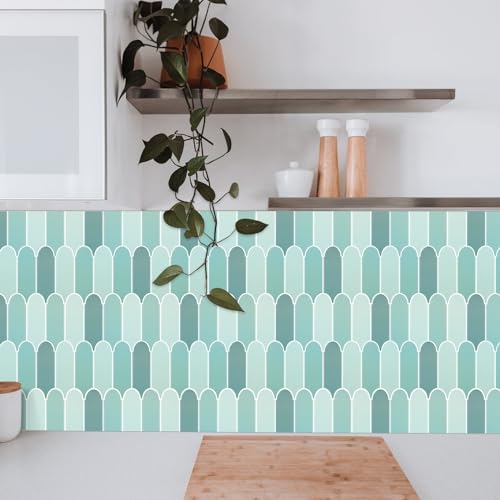 AdoDecor Peel and Stick Backsplash for Kitchen,Thicker Design Premium Green Feather Peel and Stick Backsplash, Seamless Backsplash Tile for Bathroom,12"x 12"(10-Sheet). - Image 3