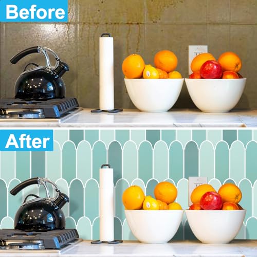 AdoDecor Peel and Stick Backsplash for Kitchen,Thicker Design Premium Green Feather Peel and Stick Backsplash, Seamless Backsplash Tile for Bathroom,12"x 12"(10-Sheet). - Image 4