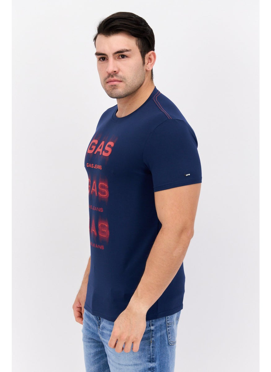 GAS - Men Crew Neck Short Sleeves Brand Logo T-Shirt, Blue - Image 1