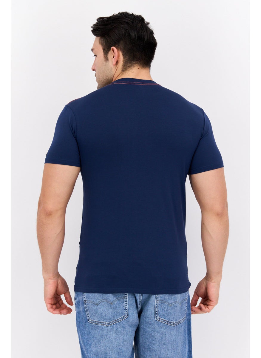 GAS - Men Crew Neck Short Sleeves Brand Logo T-Shirt, Blue - Image 1
