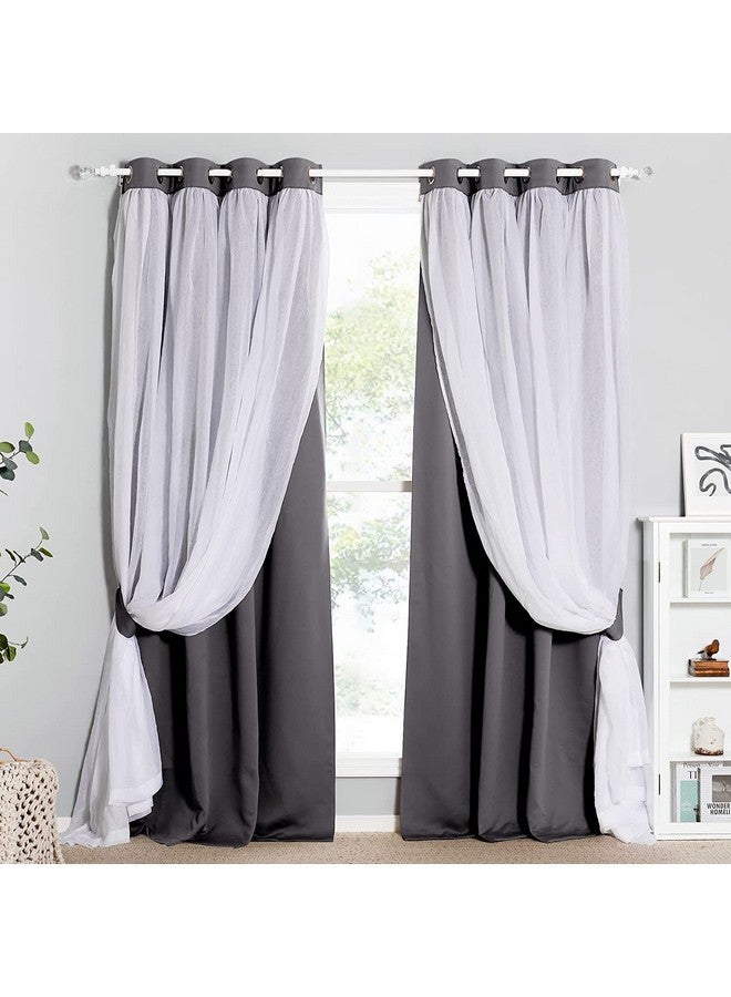 BFAM Sheer Curtains Blackout - Heavy-Duty Light Block Curtain Panels Pair with Grommet Top for Bedroom, Set of 2 (Dark Grey, 7 FT) - Image 1