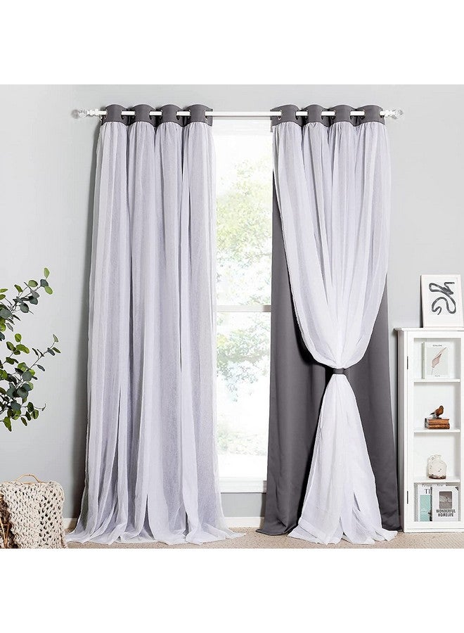BFAM Sheer Curtains Blackout - Heavy-Duty Light Block Curtain Panels Pair with Grommet Top for Bedroom, Set of 2 (Dark Grey, 7 FT) - Image 2