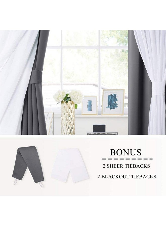 BFAM Sheer Curtains Blackout - Heavy-Duty Light Block Curtain Panels Pair with Grommet Top for Bedroom, Set of 2 (Dark Grey, 7 FT) - Image 4