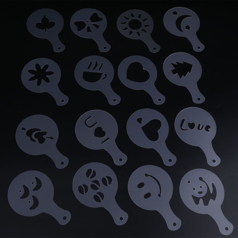 Coffee Stencils: 16 Cute Patterns Food-Grade Plastic Lightweight With Hook Handle - Portable Durable Coffee Art Stencils for Home Coffee Shops Baristas Coffee Lovers - Image 2