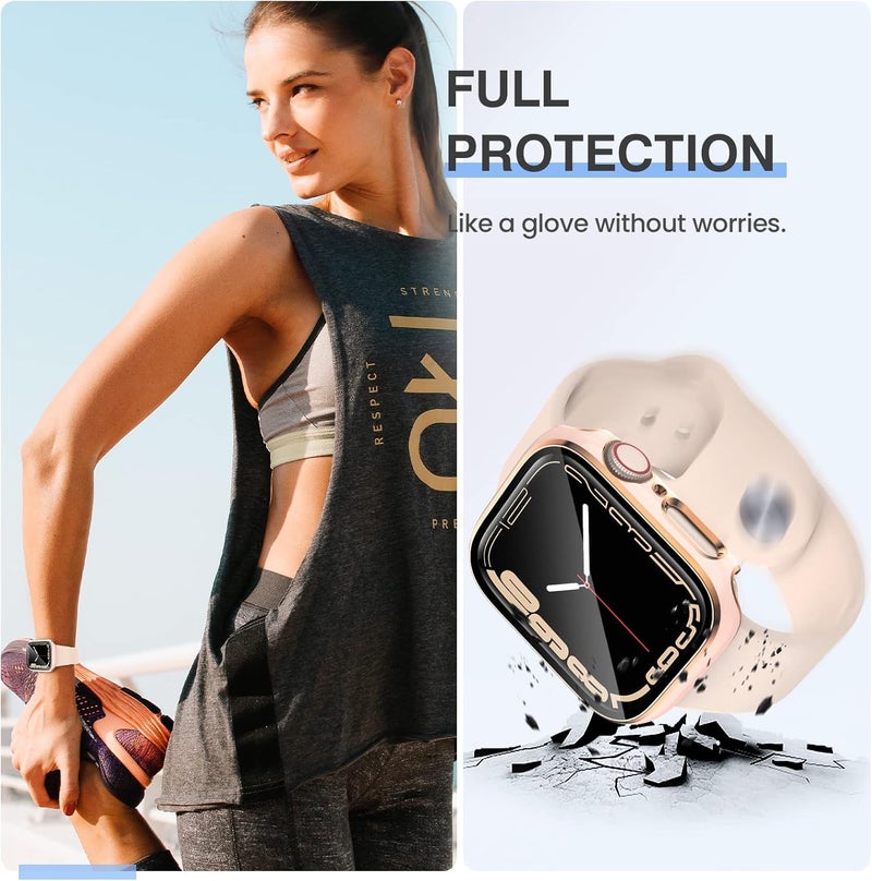 Tensea [3PCS for Apple Watch Screen Protector Case 45mm Series 9/8/7 Accessories, iWatch Protective Face Cover for Women Men, Tempered Glass Film Hard Bumper for iPhone Watch 45 mm - Image 3