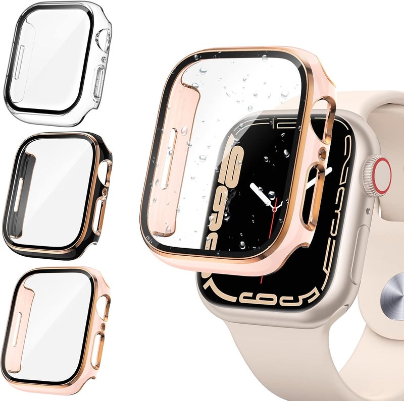 Tensea [3PCS for Apple Watch Screen Protector Case 45mm Series 9/8/7 Accessories, iWatch Protective Face Cover for Women Men, Tempered Glass Film Hard Bumper for iPhone Watch 45 mm - Image 1