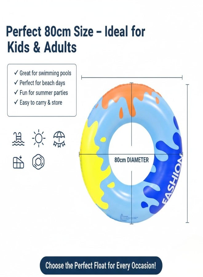 ARIDAM New Inflatable Pool Swim Ring for Kids & Adults - Blue Colorful Splash Design Water Float Tube for Beach, Swimming Pool & Summer Party Fun - Durable PVC Inflatable Raft - 80cm (No Handle) - Image 3