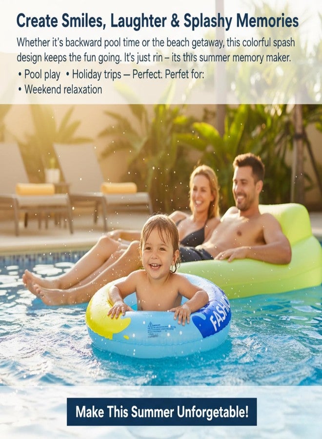 ARIDAM New Inflatable Pool Swim Ring for Kids & Adults - Blue Colorful Splash Design Water Float Tube for Beach, Swimming Pool & Summer Party Fun - Durable PVC Inflatable Raft - 80cm (No Handle) - Image 5