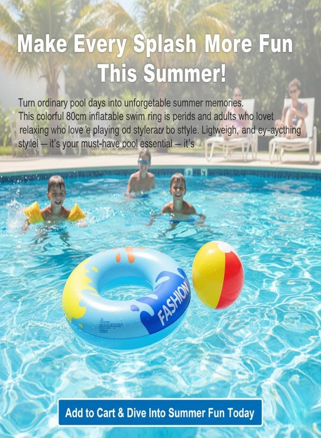 ARIDAM New Inflatable Pool Swim Ring for Kids & Adults - Blue Colorful Splash Design Water Float Tube for Beach, Swimming Pool & Summer Party Fun - Durable PVC Inflatable Raft - 80cm (No Handle) - Image 2