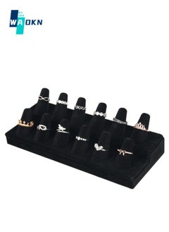 WAOKN 12 Fingers Ring Display Stands, Black Velvet 2 Step Ring Organizer, Showcase Display Drawer Ring Storage Jewelry Display Stands for Shows  - Image 1