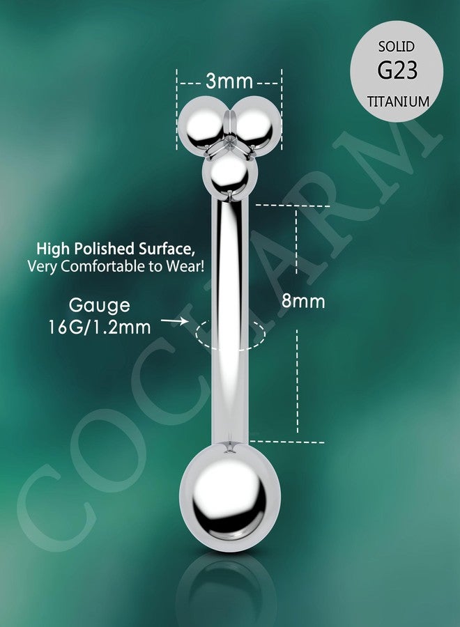 COCHARM G23 Titanium 16g Triple Ball Rook Earrings for Women Man Surgical Steel Rook Piercing Jewelry 16g Stainless Steel Eyebrow Jewelry 8mm Internally Threaded Eyebrow Ring - Image 3
