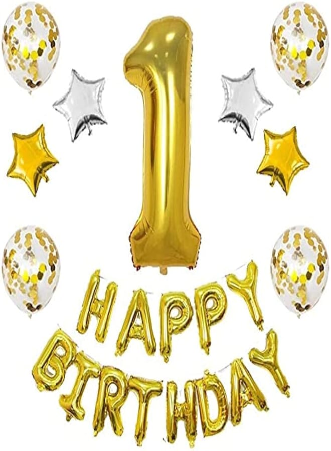 Secret 1st Birthday Boy Decoration Set,Number 1 Balloons Baby First Birthday Decoration with Happy Birthday Banner, Birthday Glod Latex Foil Balloons , 2725611130363