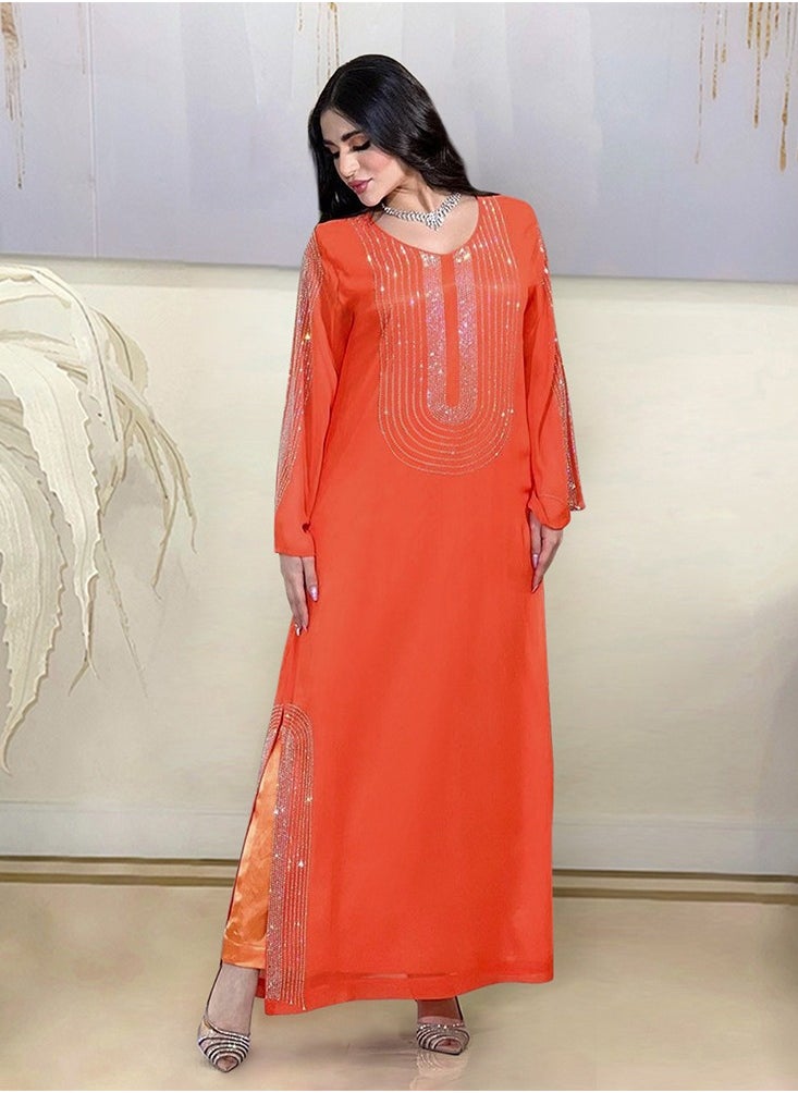 ShineShe Fashionable Orange Rhinestone Long Robe Party Dress(including headscarf)  - Image 3