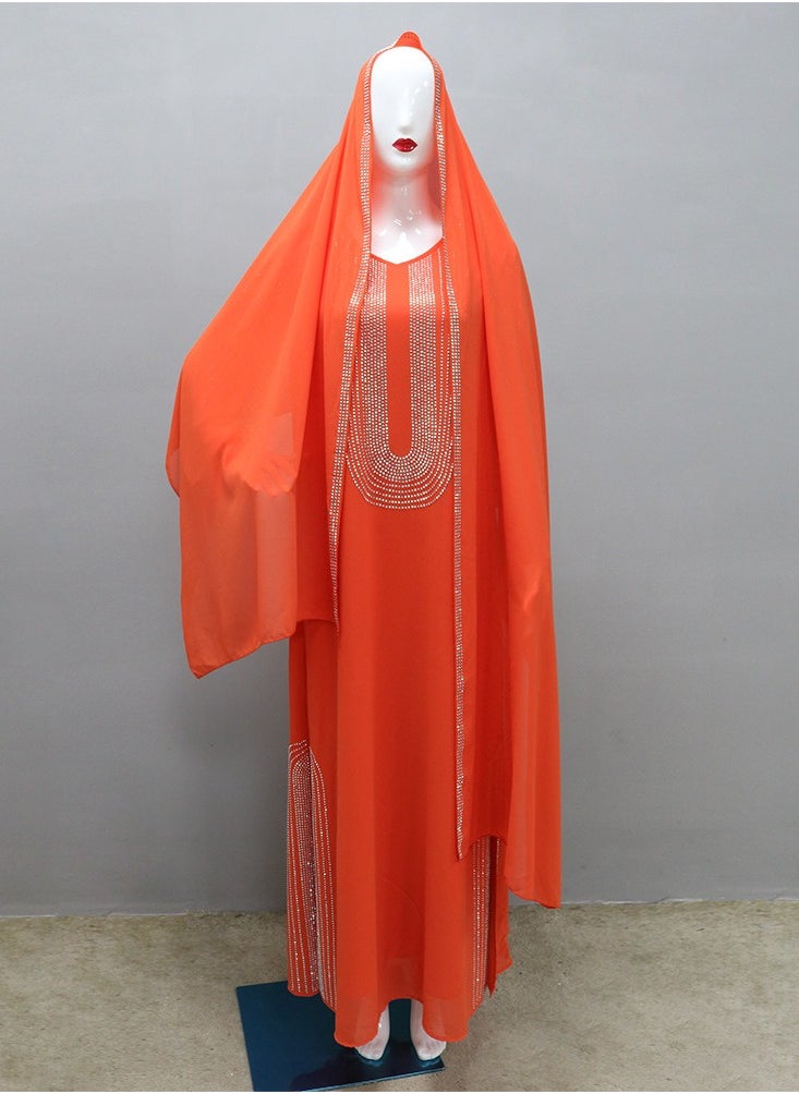 ShineShe Fashionable Orange Rhinestone Long Robe Party Dress(including headscarf)  - Image 5