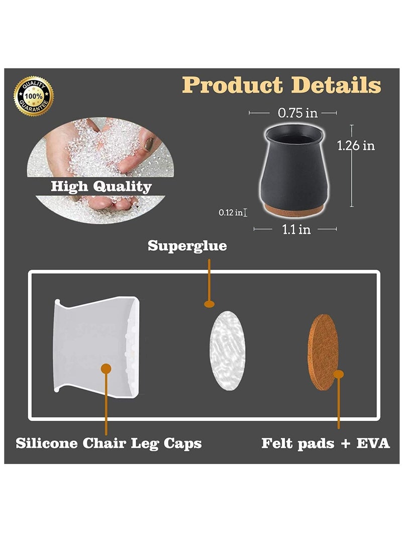 Excefore Silicone Chair Legs Floor Protectors Cover, Furniture Silicon Protection Cover with Felt Pad FIT 0.7 inch to 1.1 inch, Bottom Chair Pads for Round Furniture Table Feet Black, 24Pcs  - Image 2