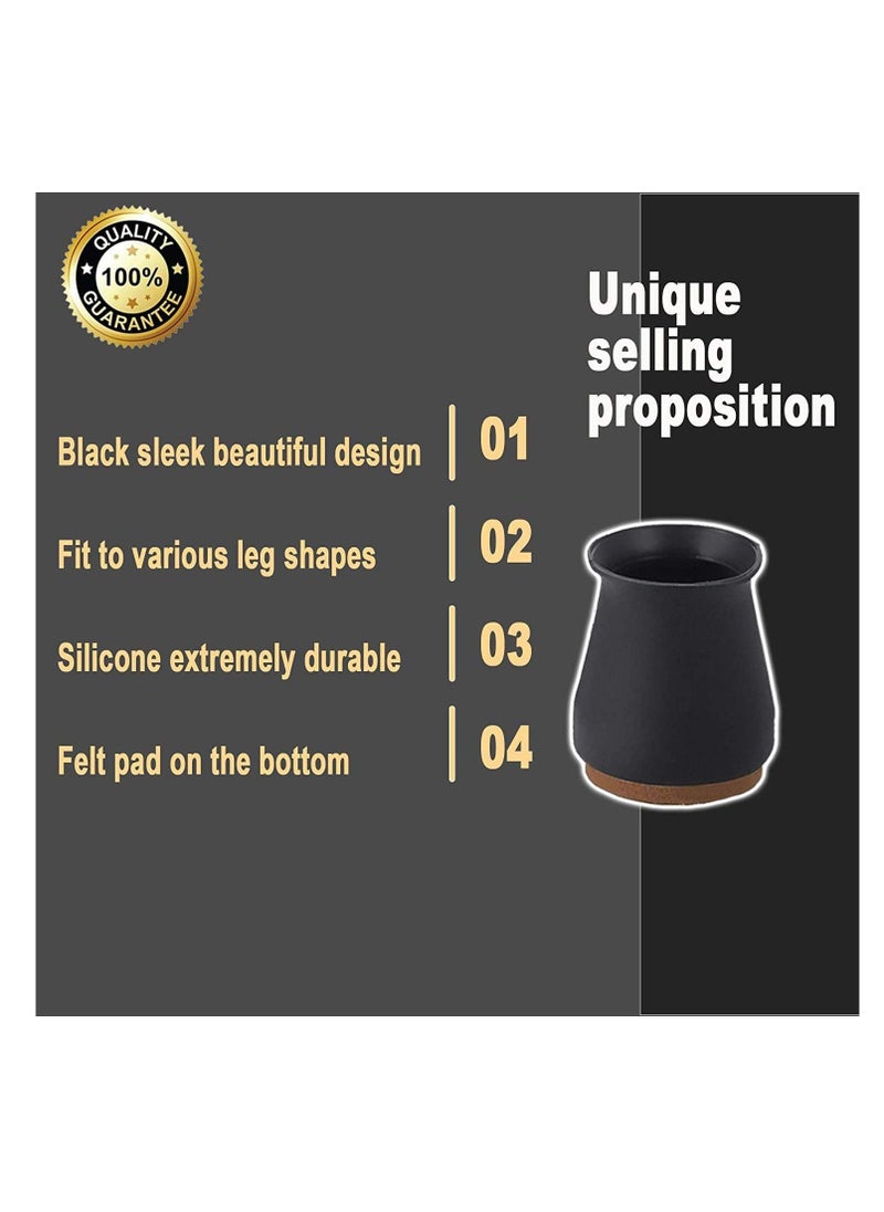Excefore Silicone Chair Legs Floor Protectors Cover, Furniture Silicon Protection Cover with Felt Pad FIT 0.7 inch to 1.1 inch, Bottom Chair Pads for Round Furniture Table Feet Black, 24Pcs  - Image 3