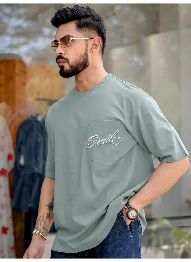 مانياك Mens Printed Round Neck 3/4th Sleeve Light Grey and White Cotton T-Shirt