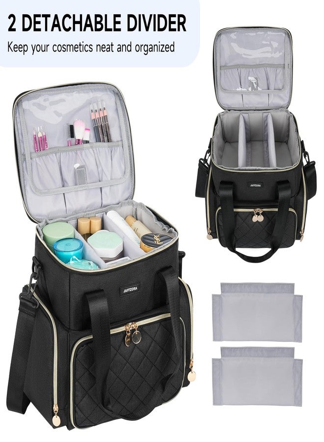 Jaffzora Extra Large Makeup Bag with 3 Removable Cases, Double Layers Travel Cosmetic Storage Organizer Bag with Detachable Dividers, Black - Image 3