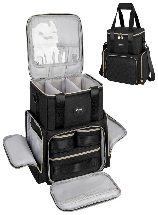 Jaffzora Extra Large Makeup Bag with 3 Removable Cases, Double Layers Travel Cosmetic Storage Organizer Bag with Detachable Dividers, Black - Image 1
