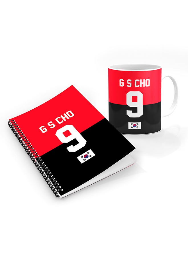 Stylizedd Designer Printed Coffee Mug + A5 Spiral Notebook Memo Notepad Journal Personalised Combo Gift Set Football Team - South Korea,G S Cho