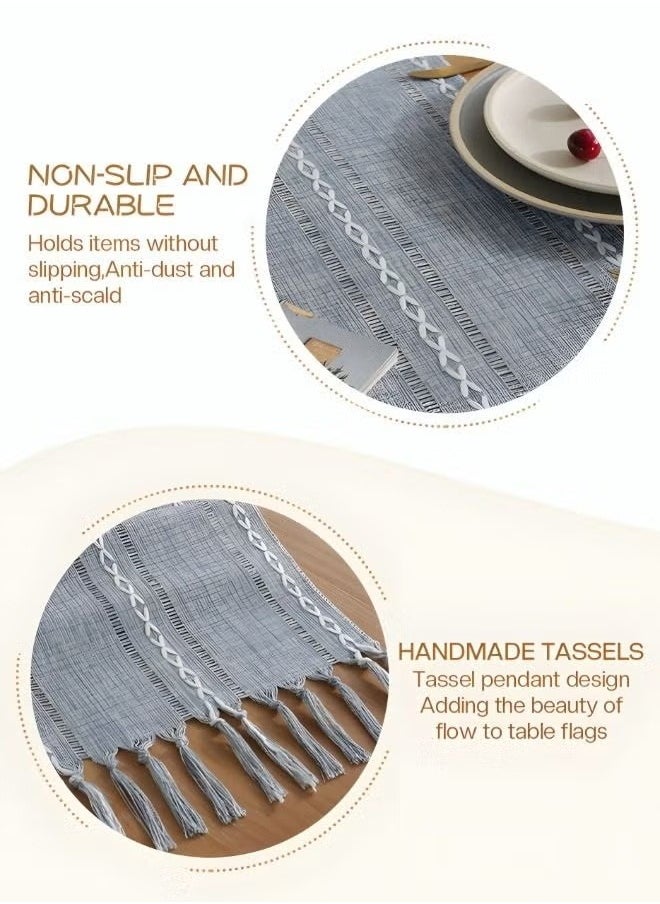 MIXDE Simple Table Runner Imitation Cotton and Linen Material Home Decoration with Tassel Table Mat Suitable For Tea Table Long Table Decorative Cloth Gray 33*220cm  - Image 3
