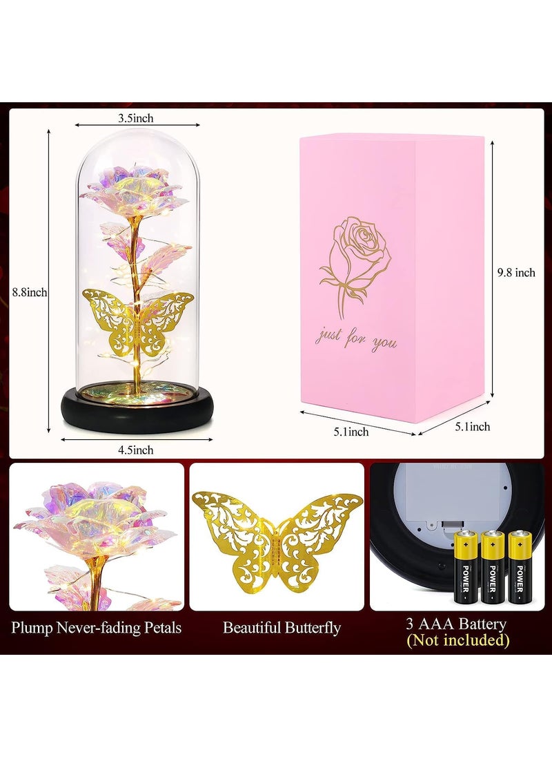 Generic JAHAAN for Mom Rose Flower Gifts for Women Glass Rose Girlfriend Wife Friend LoverLight Up Rose in A Glass Dome for Mothers Day Birthday Anniversary 1 Rose Flower Gift with Butterfly  - Image 3