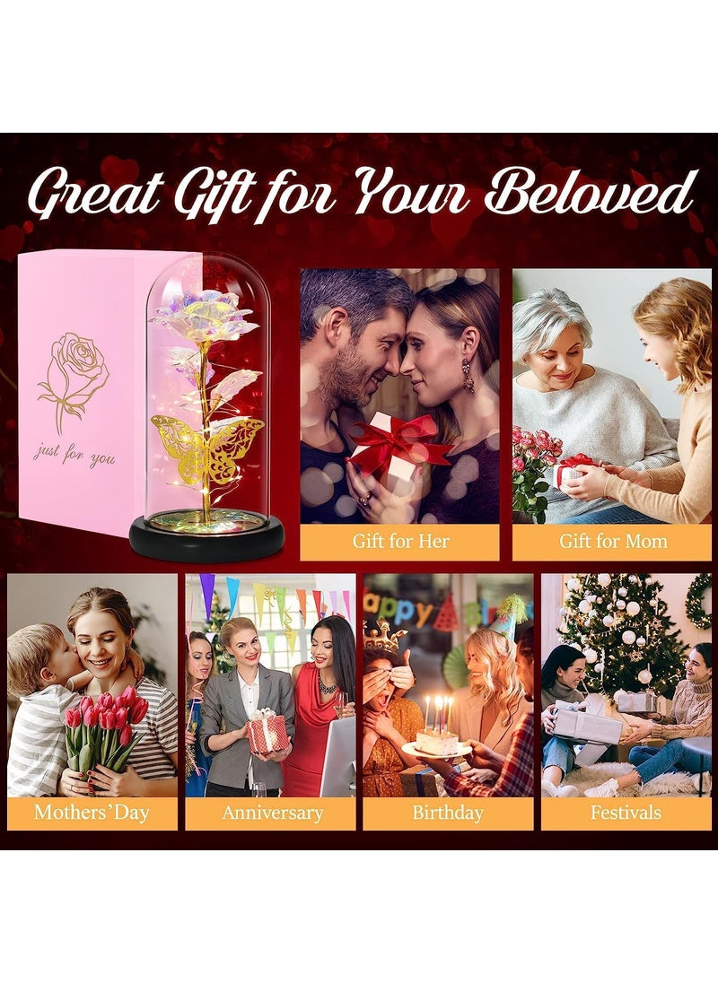 Generic JAHAAN for Mom Rose Flower Gifts for Women Glass Rose Girlfriend Wife Friend LoverLight Up Rose in A Glass Dome for Mothers Day Birthday Anniversary 1 Rose Flower Gift with Butterfly  - Image 4