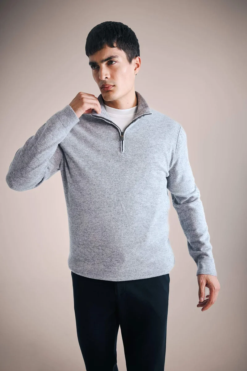 ديفاكتو 100% Wool Standard Fit Stand Neck Half Zip-Up Pullover