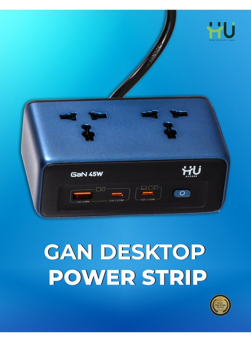 إتش يو مشترك طاقة مكتبي GaN بقدرة 2500 واط – مزود بمنفذ شحن سريع USB بقدرة 45 واط، شريحة أمان ذكية، هيكل مقاوم للاشتعال، وسلك كهربائي متين بطول 2 متر للاستخدام المنزلي والمكتبي. - Image 5