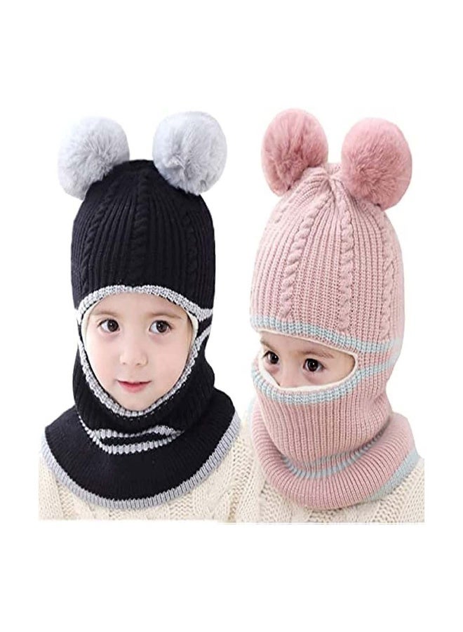 Generic Kids Winter Hat Set, 2-Piece Fleece Lined Beanie with Double Pom Pom Ears, Cozy Cable Knit Cap for Toddlers, Perfect for Cold Weather, Ideal for Ages 1-9, Boys and Girls Winter Accessories  - Image 1