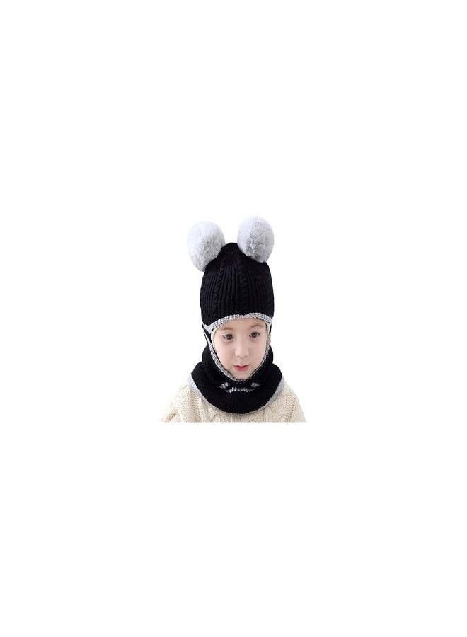 Generic Kids Winter Hat Set, 2-Piece Fleece Lined Beanie with Double Pom Pom Ears, Cozy Cable Knit Cap for Toddlers, Perfect for Cold Weather, Ideal for Ages 1-9, Boys and Girls Winter Accessories  - Image 3