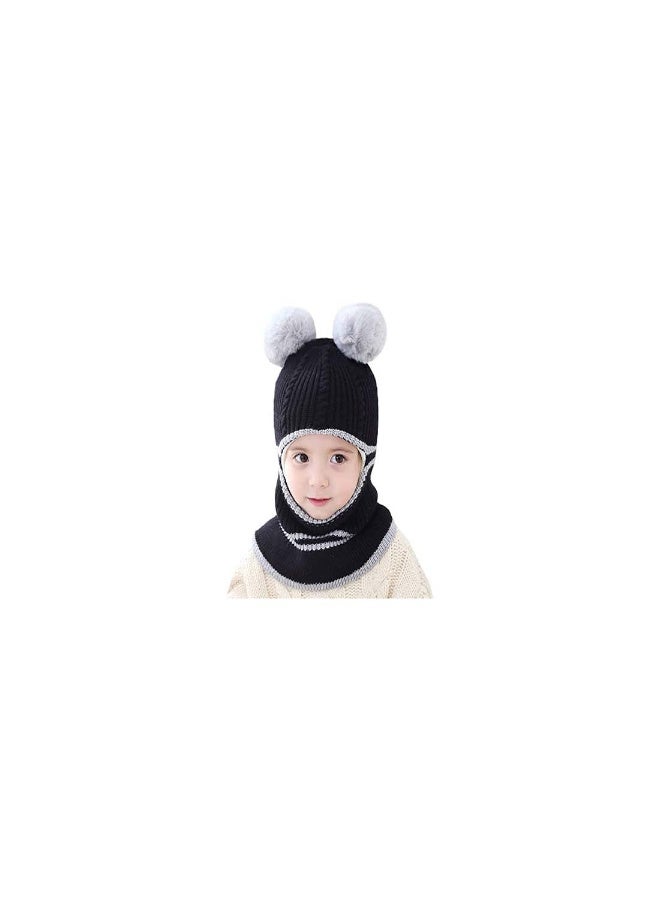 Generic Kids Winter Hat Set, 2-Piece Fleece Lined Beanie with Double Pom Pom Ears, Cozy Cable Knit Cap for Toddlers, Perfect for Cold Weather, Ideal for Ages 1-9, Boys and Girls Winter Accessories  - Image 2