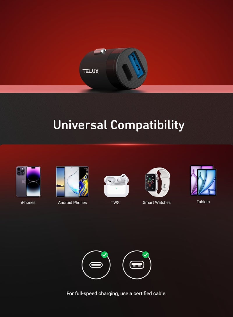 TELUX POWERGO 35W Fast Car Charger, Dual Port USB-C & USB-A, Compact Car Adapter, Charge 2 Devices, Universal Compatibility for iPhone, Samsung, Huawei, Xiaomi - Image 5