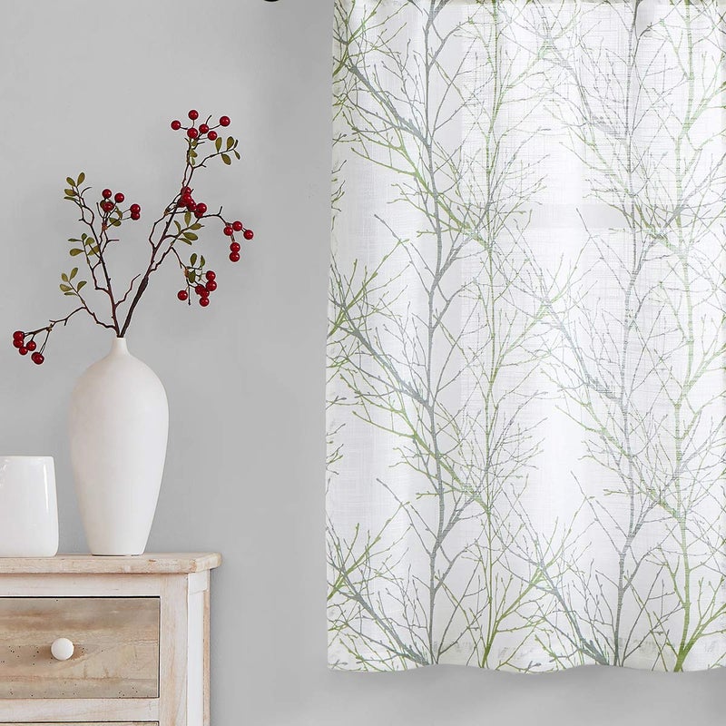FMFUNCTEX White Valance Curtains for Windows Print Tree Branch Semi-Sheer Valance Grey/Green 1 Panel  50  Width x 15"" Length - Image 3