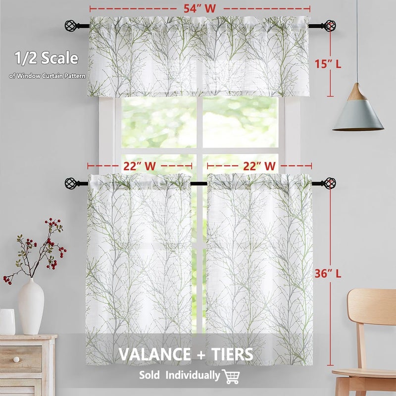 FMFUNCTEX White Valance Curtains for Windows Print Tree Branch Semi-Sheer Valance Grey/Green 1 Panel  50  Width x 15"" Length - Image 4