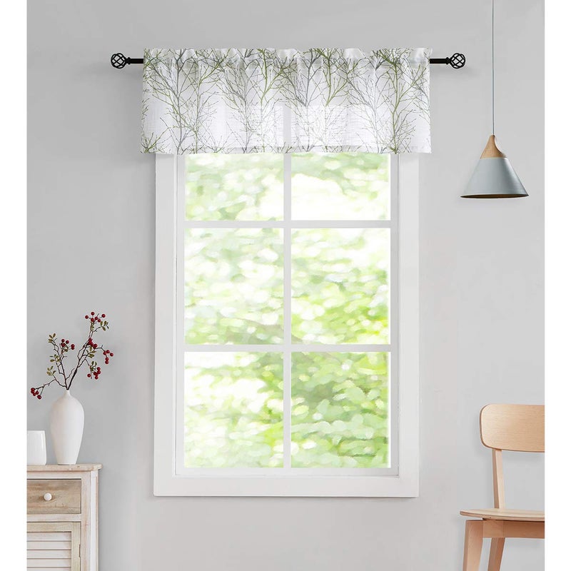 FMFUNCTEX White Valance Curtains for Windows Print Tree Branch Semi-Sheer Valance Grey/Green 1 Panel  50  Width x 15"" Length - Image 2