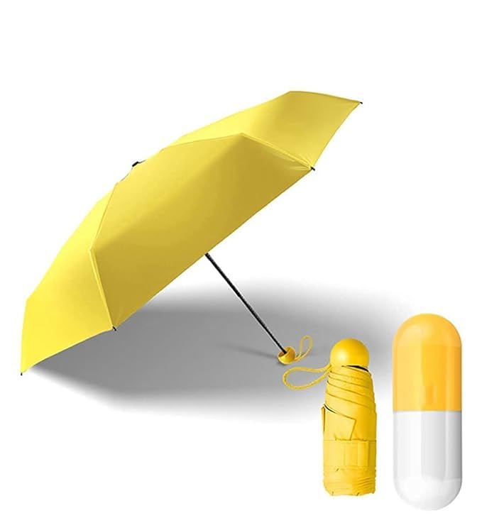 DS Enterprise Capsule Umbrella UV Protection Tablet Umbrella For Rain Windproof & Sun Protection Features, Double Layer 5 Folding Automatic Open Compact Capsule Case For Men Women Kids (Yellow) - Image 1