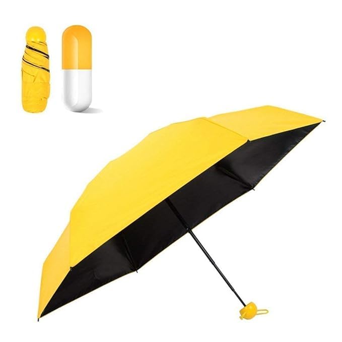 DS Enterprise Capsule Umbrella UV Protection Tablet Umbrella For Rain Windproof & Sun Protection Features, Double Layer 5 Folding Automatic Open Compact Capsule Case For Men Women Kids (Yellow) - Image 4